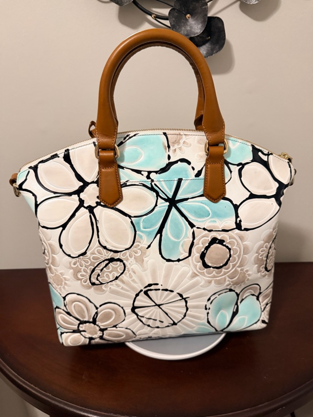 Brahmin Floral Satchel Turquoise Kelson with Matching Suri wallet - Picture 3 of 14